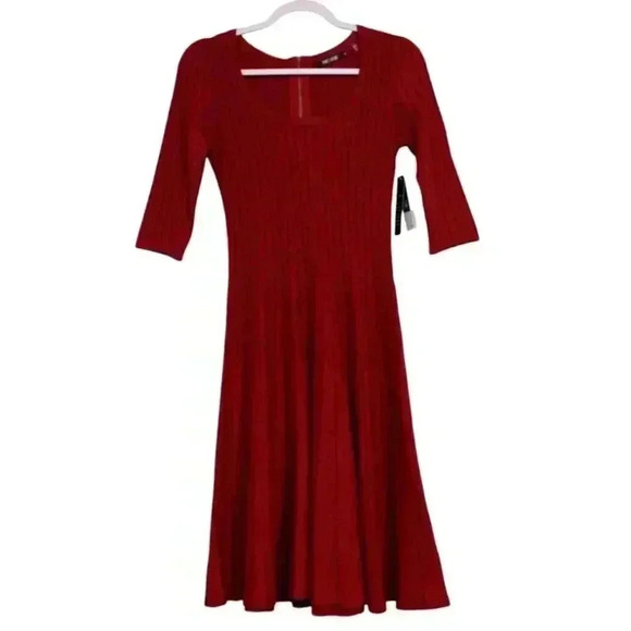NWT Nic Zoe Swing Dress Size XS Fit & Flare Red Ribbed Knit Holiday Preppy Boho - Picture 1 of 14
